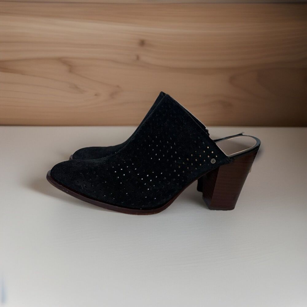 Sam Edelman Women's Suede Mule Heels Size 8 Black Pointed Toe Slip On